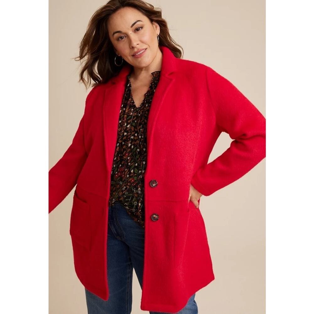 Maurices Women’s Plus Size 2X Red Wool Blend Coat Jacket NWT Style Number 213809